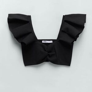 Zara Black Ruffle Knot Front Crop Top